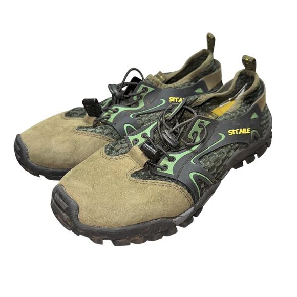 SITAILE Shoes Mens Size 6 Green Black Water Hiking Quick Lace Mesh Aqua 9321 - Picture 2 of 10